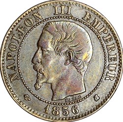 Deux centimes, tête nue, Napoléon III, 1856, Bordeaux