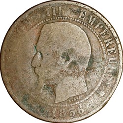 Dix centimes, tête nue, Napoléon III, 1856, Strasbourg