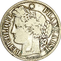 2 francs Cérès, avec légende, IIIe République, 1870, A moyen, Paris