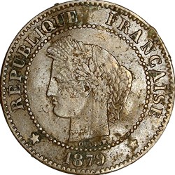 2 centimes Cérès, IIIe République, 1879, petit A, Paris