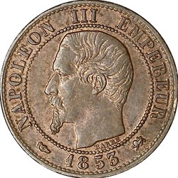 Un centime, tête nue, Napoléon III, 1853, Lyon