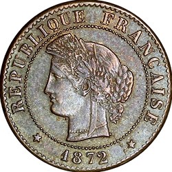 1 centime Cérès, IIIe République, 1872, Bordeaux