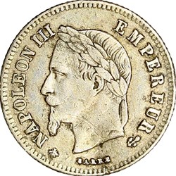20 centimes Napoléon III, tête laurée, petit module, Napoléon III, 1864, Paris