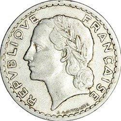 5 francs Lavrillier, aluminium, GPRF, 1945, Castelsarrasin