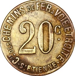 20 centimes, Compagnie des Chemins de fer à voie étroite à Saint-Etienne, type c, avant 1939