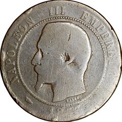 Dix centimes, tête nue, Napoléon III, 1853, Lille