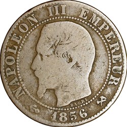 Cinq centimes, tête nue, Napoléon III, 1856, Rouen