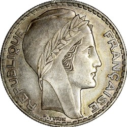 20 francs Turin, rameaux courts, IIIe République, 1933