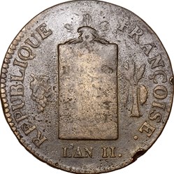 2 sols à la table de la loi, daté, la Convention, 1793, an II, Besançon