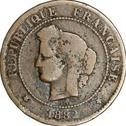 5 centimes Cérès, IIIe République, 1882, Paris