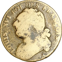 12 deniers au faisceau type François, Louis XVI, 1792, an 4 / 3, hybride Paris - Louvre