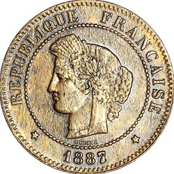5 centimes Cérès, IIIe République, 1887, Paris