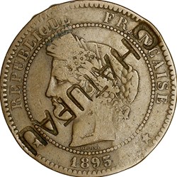 10 centimes Cérès, IIIe République, 1895, Paris, contremarque CHATUFAUD