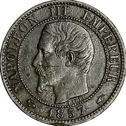 Un centime, tête nue, Napoléon III, 1857, Paris