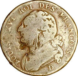 12 deniers au faisceau type François, Louis XVI, 1792, an 4, Lyon