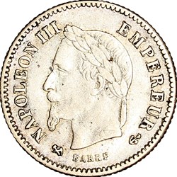 20 centimes Napoléon III, tête laurée, grand module, Napoléon III, 1867, Bordeaux