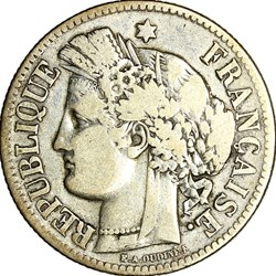 2 francs Cérès, sans légende, IIIe République, 1871, Bordeaux