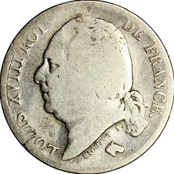 1 franc, Louis XVIII, 1824, Lille