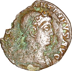 Centenionalis de Constantin II, Gloria Exercitus 1 enseigne, 337-340, Rome