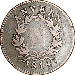 5 centimes d'Anvers à l'N, Napoléon Ier, 1814V, Anvers, atelier de Wolschot