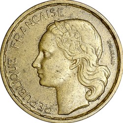 20 francs G. Guiraud, IVe République, 1950, Beaumont-le-Roger, 3 faucilles