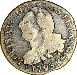 6 deniers au faisceau, type François, Louis XVI, 1793, an 5, Bordeaux