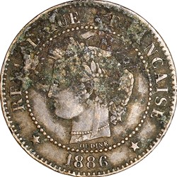 2 centimes Cérès, IIIe République, 1886, Paris