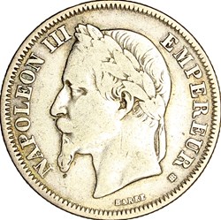 2 francs, tête laurée, Napoléon III, 1866, Strasbourg