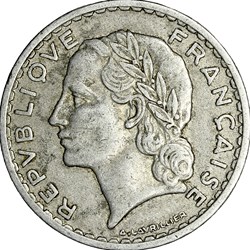 5 francs Lavrillier, aluminium, IVe République, 1952