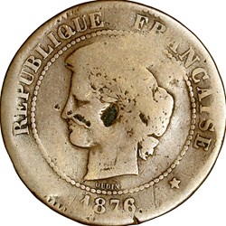 5 centimes Cérès, IIIe République, 1876, Paris