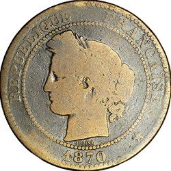 10 centimes Cérès, IIIe République, 1870, grand A, Paris