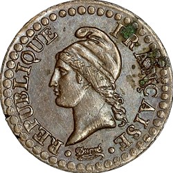 Un centime Dupré, le Directoire, an 6, 6 grand, 53 / 50 perles, Paris