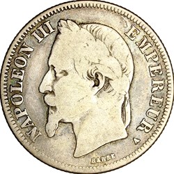 2 francs, tête laurée, Napoléon III, 1867, Paris