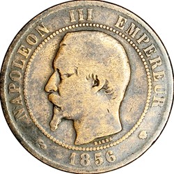 Dix centimes, tête nue, Napoléon III, 1856, Marseille