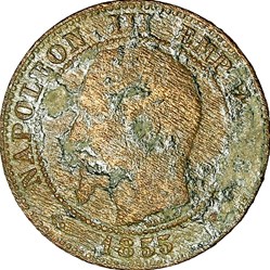 Deux centimes, tête nue, Napoléon III, 1855, ancre, Marseille