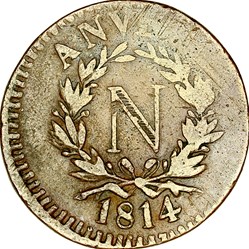 5 centimes d'Anvers à l'N, Napoléon Ier, 1814, Anvers, atelier de Wolschot