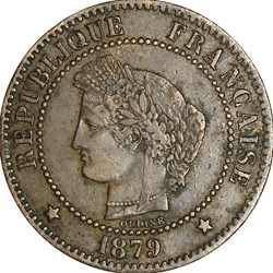 2 centimes Cérès, IIIe République, 1879, A normal, Paris