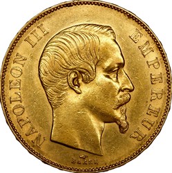 50 francs, tête nue, Napoléon III, 1855, Paris