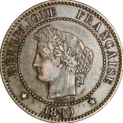 2 centimes Cérès, IIIe République, 1890, Paris