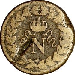 Un décime à l'N couronnée, Napoléon Ier, 1814, sans point, Strasbourg
