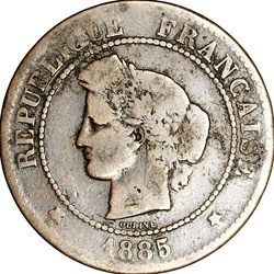 5 centimes Cérès, IIIe République, 1885, Paris