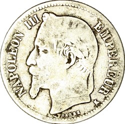 1 franc, tête laurée, Napoléon III, 1867, Bordeaux