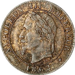 Un centime, tête laurée, Napoléon III, 1862, Strasbourg