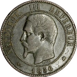 Dix centimes, tête nue, Napoléon III, 1856, Bordeaux