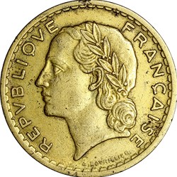 5 francs Lavrillier, bralu, IIIe République, 1938