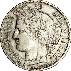 5 francs Cérès, avec légende, IIIe République, 1870, Paris