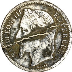 1 franc, tête laurée, Napoléon III, 1866, Bordeaux