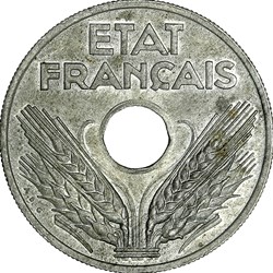 20 centimes Etat Français légère, Etat Français, 1944, zinc