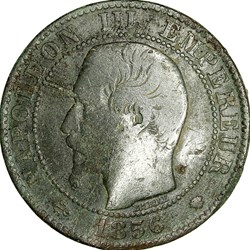 Cinq centimes, tête nue, Napoléon III, 1856, Marseille