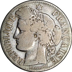 2 francs Cérès, avec légende, IIIe République, 1871, petit K, Bordeaux